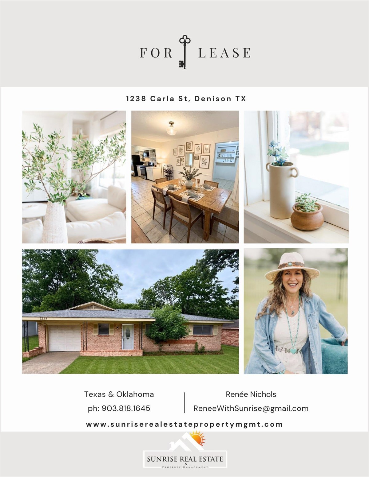 For Lease:  1238 Carla St, Denison TX