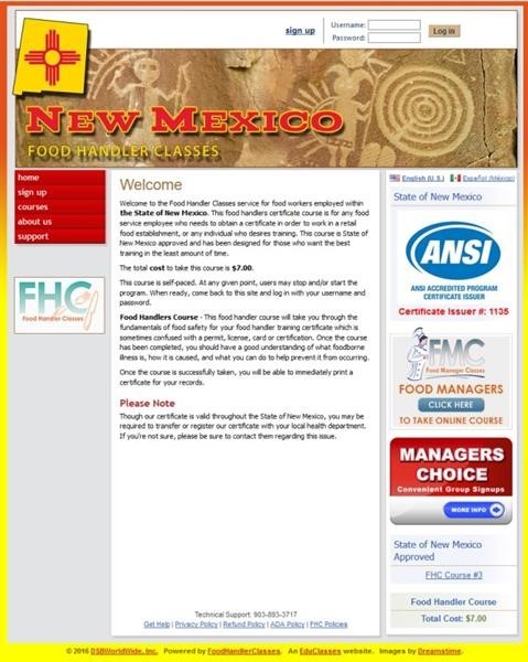 State of New Mexico ANSI Approved Food Handler Classes Launched