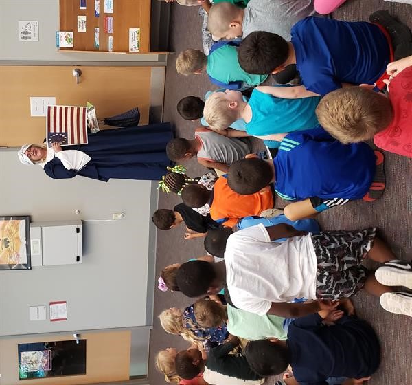 Vicki McComack Preston Trail NSDAR Regent reads to children during Constitution Week